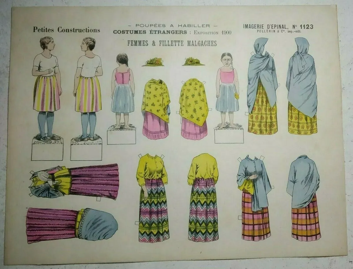 Ancien 3 cartons epinal pellerin poupee a habiller costumes