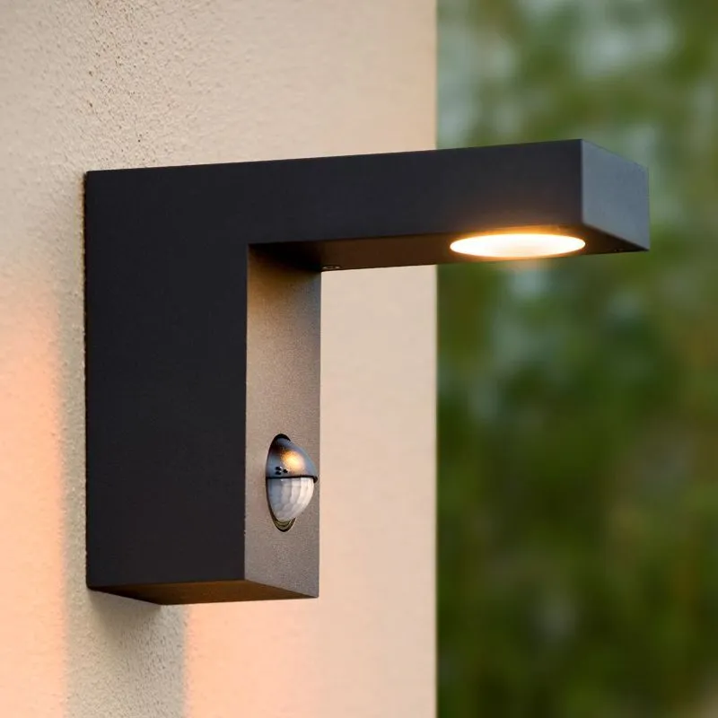 Antraciete buiten wandlamp met bewegingssensor modern, Texas, 6W, 3000K LED, IP54