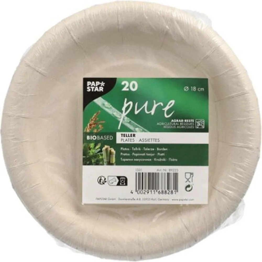 Assiettes en résidus agricoles ronde 'pure' Ø18cm blanc/beige par 300