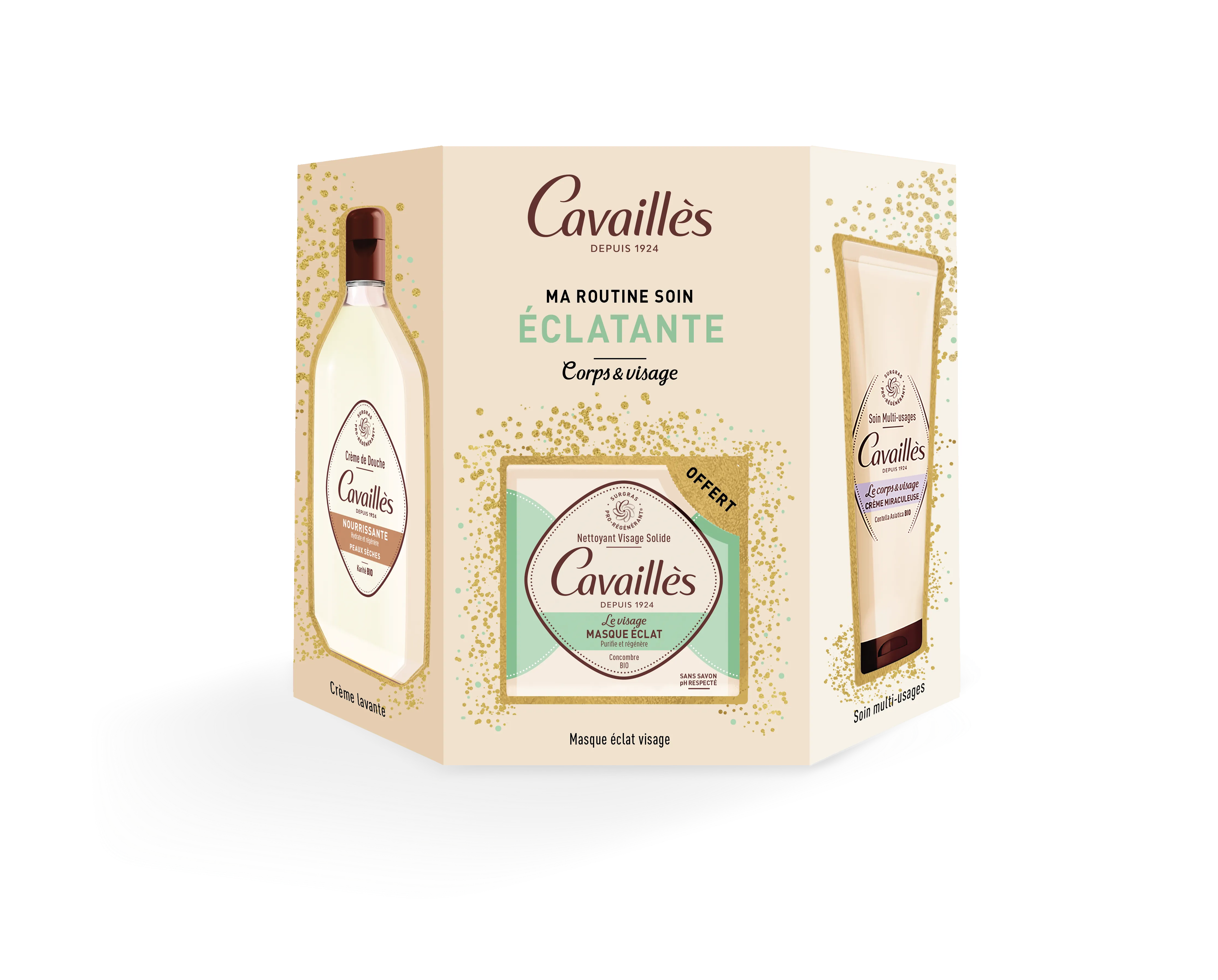 COFFRET - Ma Routine Soin Éclatante - Crème de Douche Nourrissante 250ml + Crème Miraculeuse 100ml +  Masque Éclat Solide 70g Of