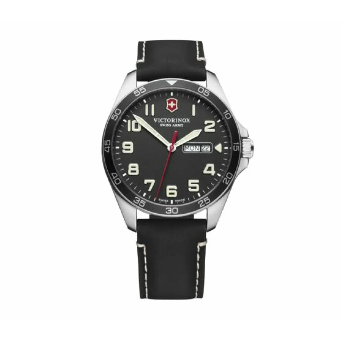 Montre Victorinox  241846 - FieldForce, boîtier argenté acier, bracelet noir cuir Homme | 3 Suisses