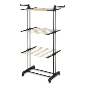 Séchoir tour 3 niveaux fer et plastique blanc 75x64xH177cm