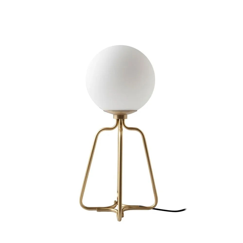 Table lamp golden steel and white glass